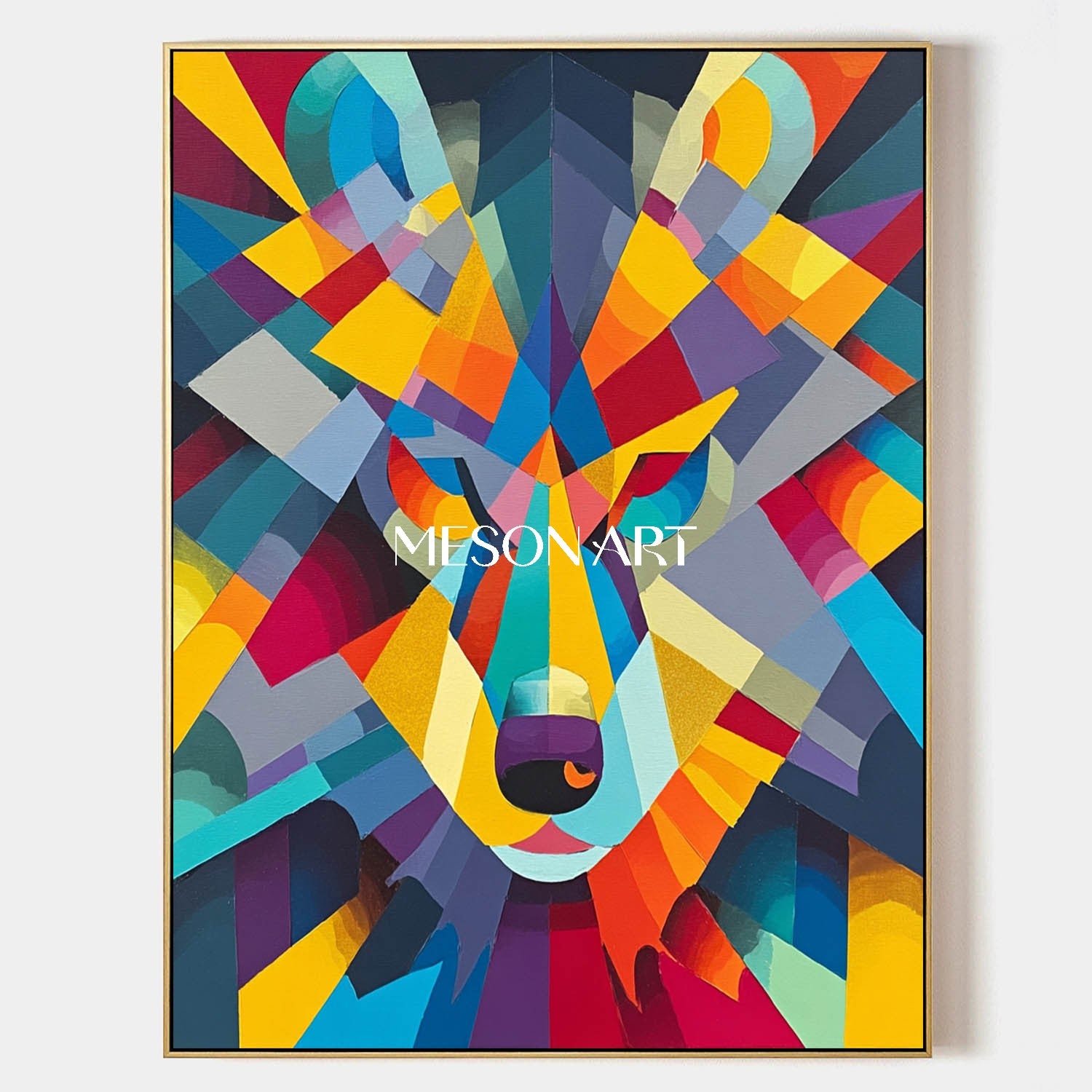 ポップキュビズム狼絵画幾何学的なカラフルな抽象的な動物のアート