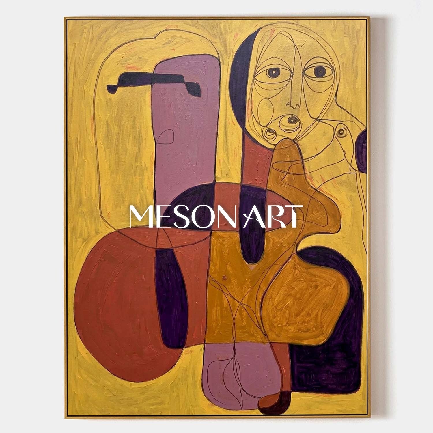 Contemporary Abstract Painting With Gold And Purple Hues For Modern Home Decor