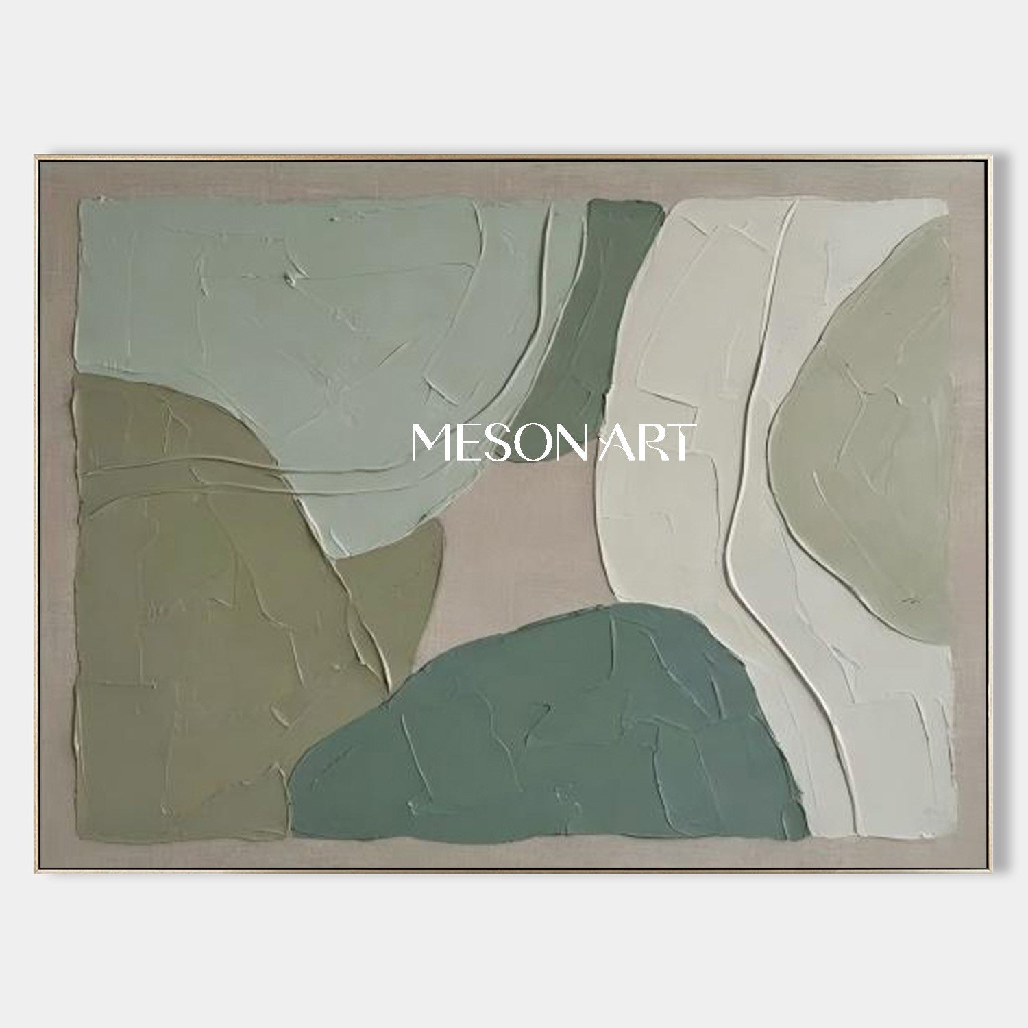 Large Wabi-Sabi Abstract Oil Painting | Minimalist Green Impasto Decor