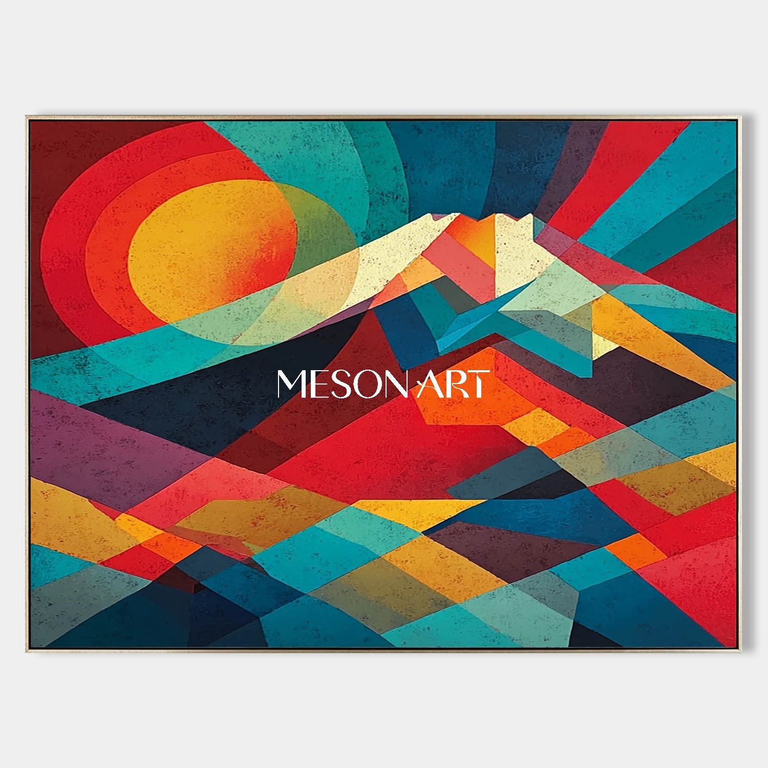 Geometric Abstract Landscape Painting Modern Mountain Art Living Room