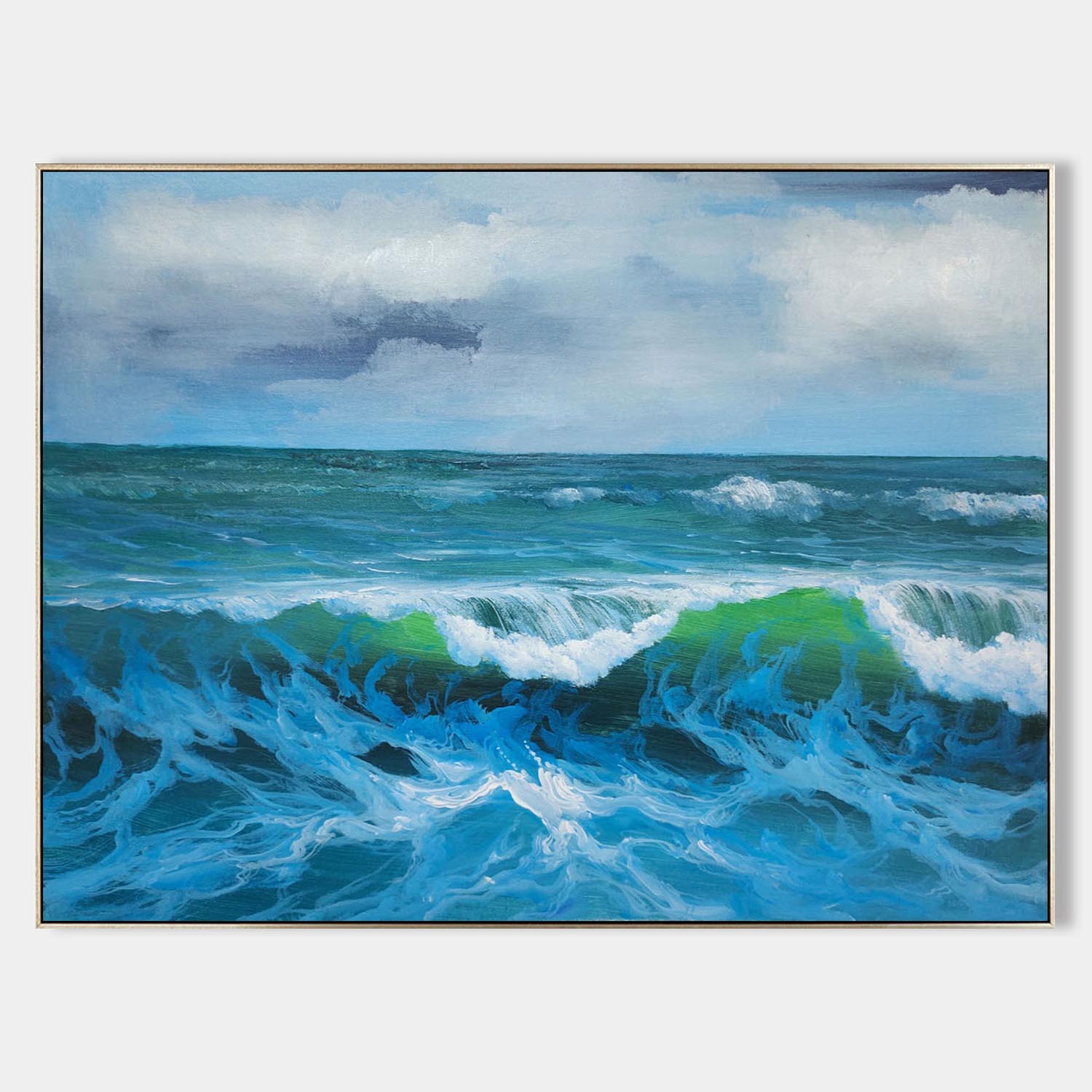 Large Realistic Sea Oil Paintings Sea Realistic Canvas Art Light Blue Realistic Sea Wall Art Decor