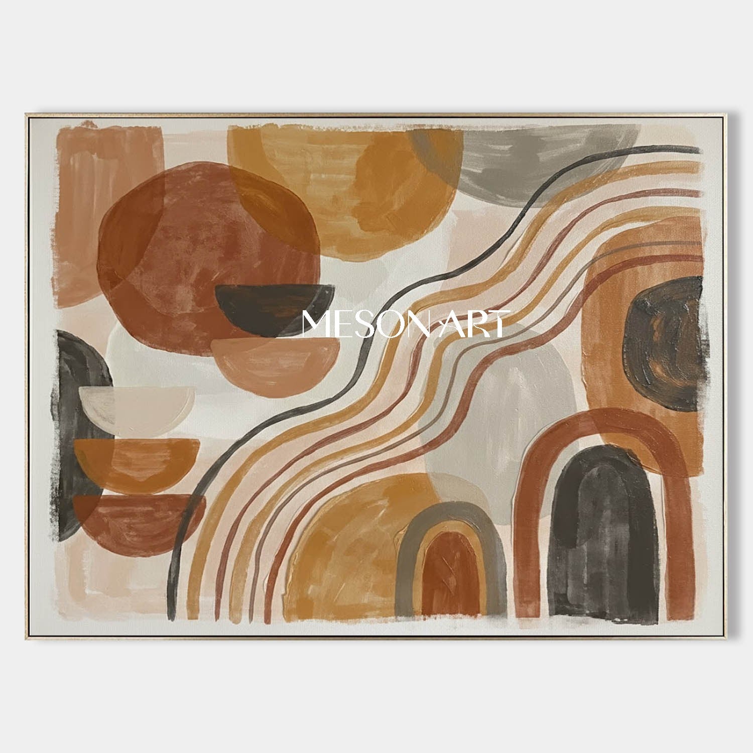 Boho Arch Wall Art Abstract Circles and Lines Painting Warm Tone Bedroom Decor