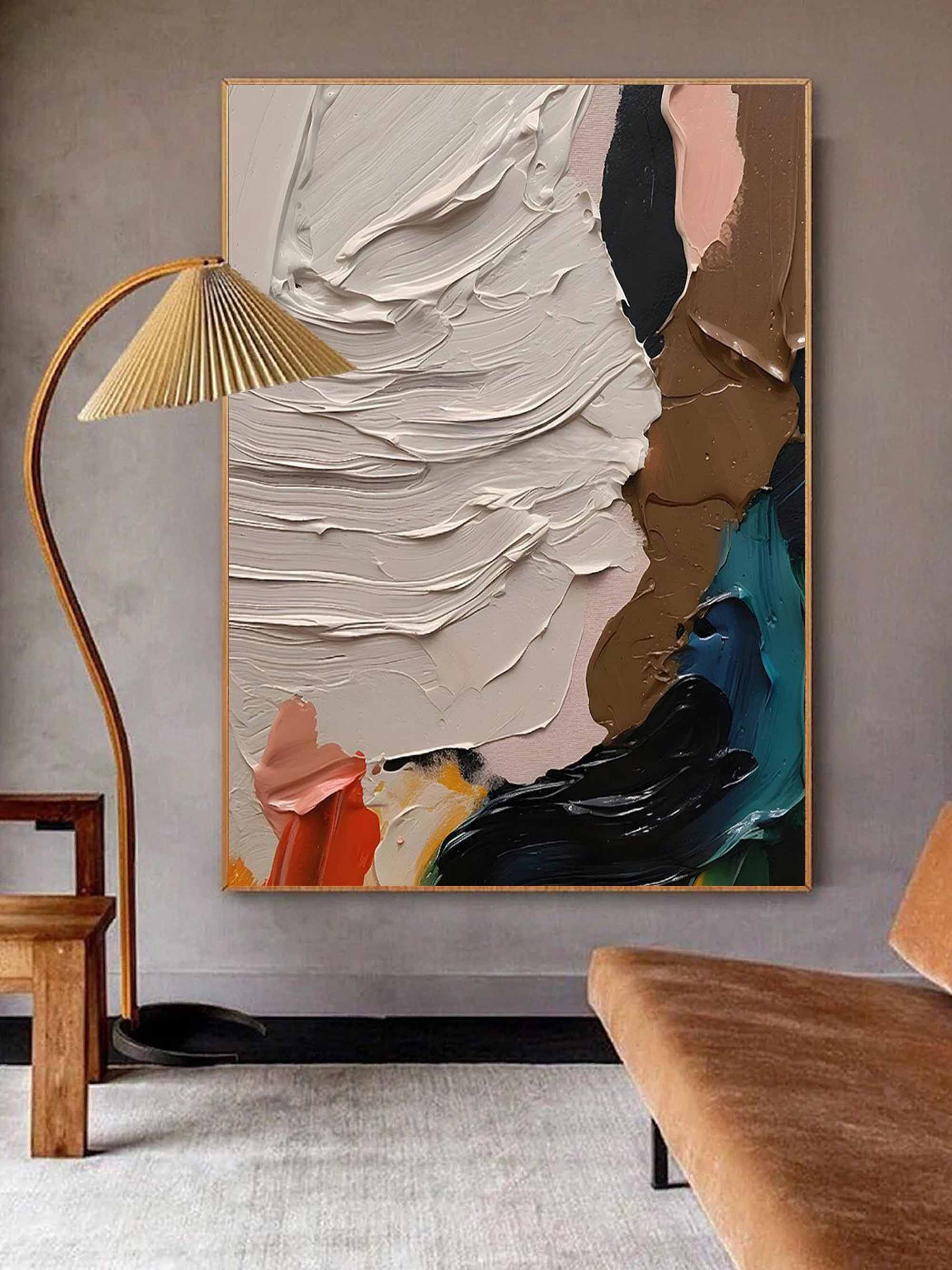 Large Colorful Oil Paintings For Sale White Abstract Art Canvas Thick Textured Wall Painting