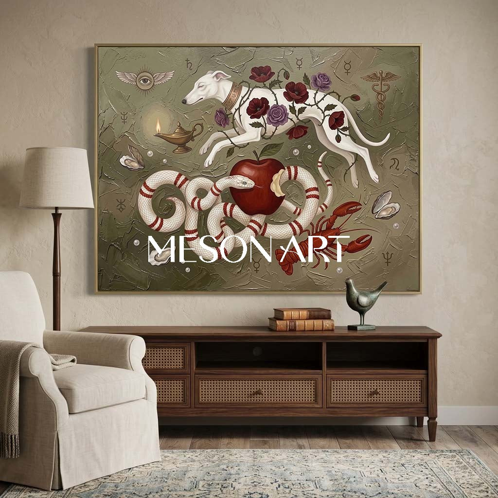 Large Handmade Symbolist Canvas Surrealist Wall Art Luxury Villa Decor