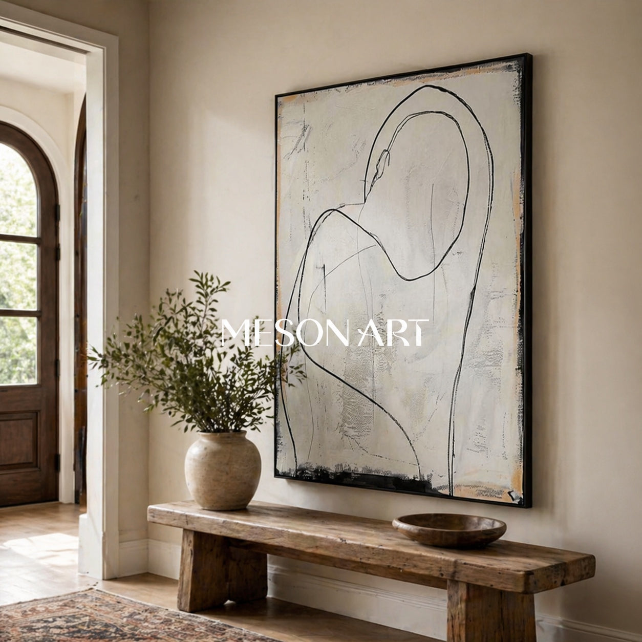 Black and White Line Minimalist Wall Hanging Painting Abstract Canvas
