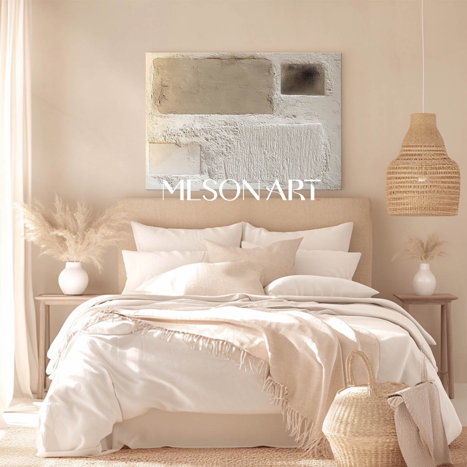 Wabi-Sabi Textured Beige Wall Art Minimalist Neutral Painting for Modern Home Decor