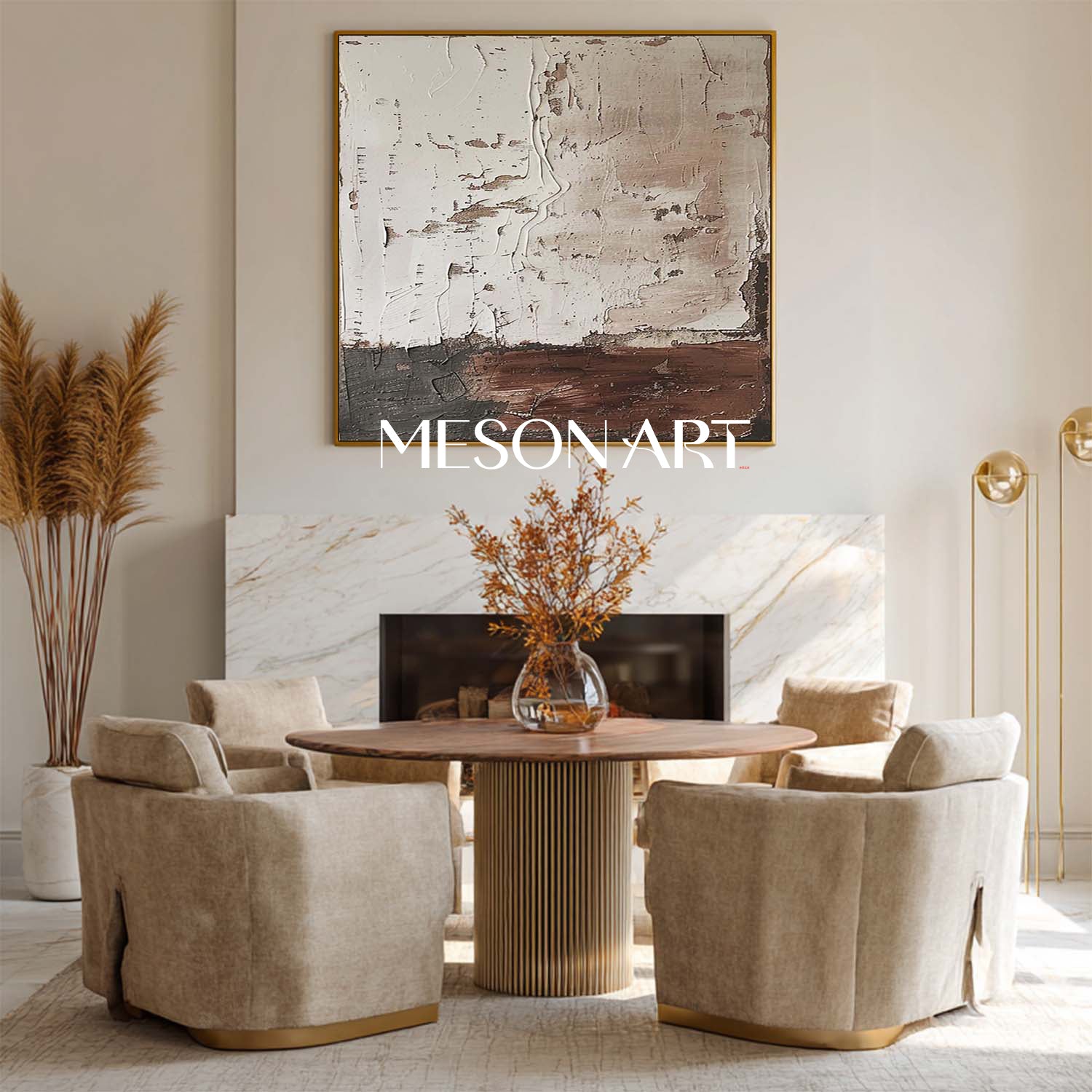 Wabi-Sabi Abstract Painting Minimalist Wall Art with Earthy Neutral Tones and Textured Layers