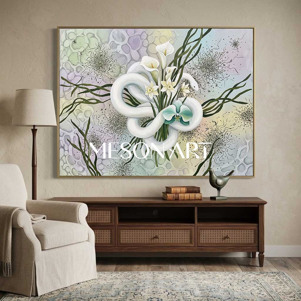 Surrealist Textured Botanical Wall Art for Modern Luxury Living Room