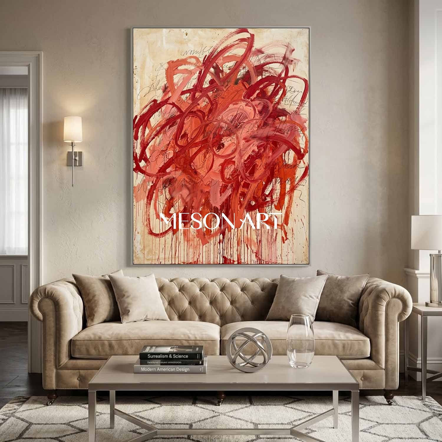 Bold Expressionist Wall Art Handmade Crimson Modern Canvas Entryway