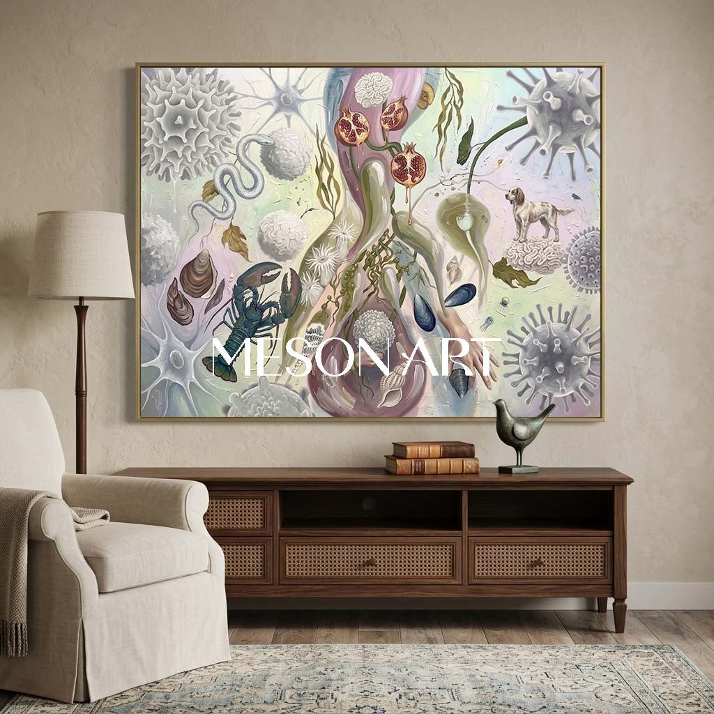 Modern Bio Art Original Framed Painting Large Office Wall Art Decor
