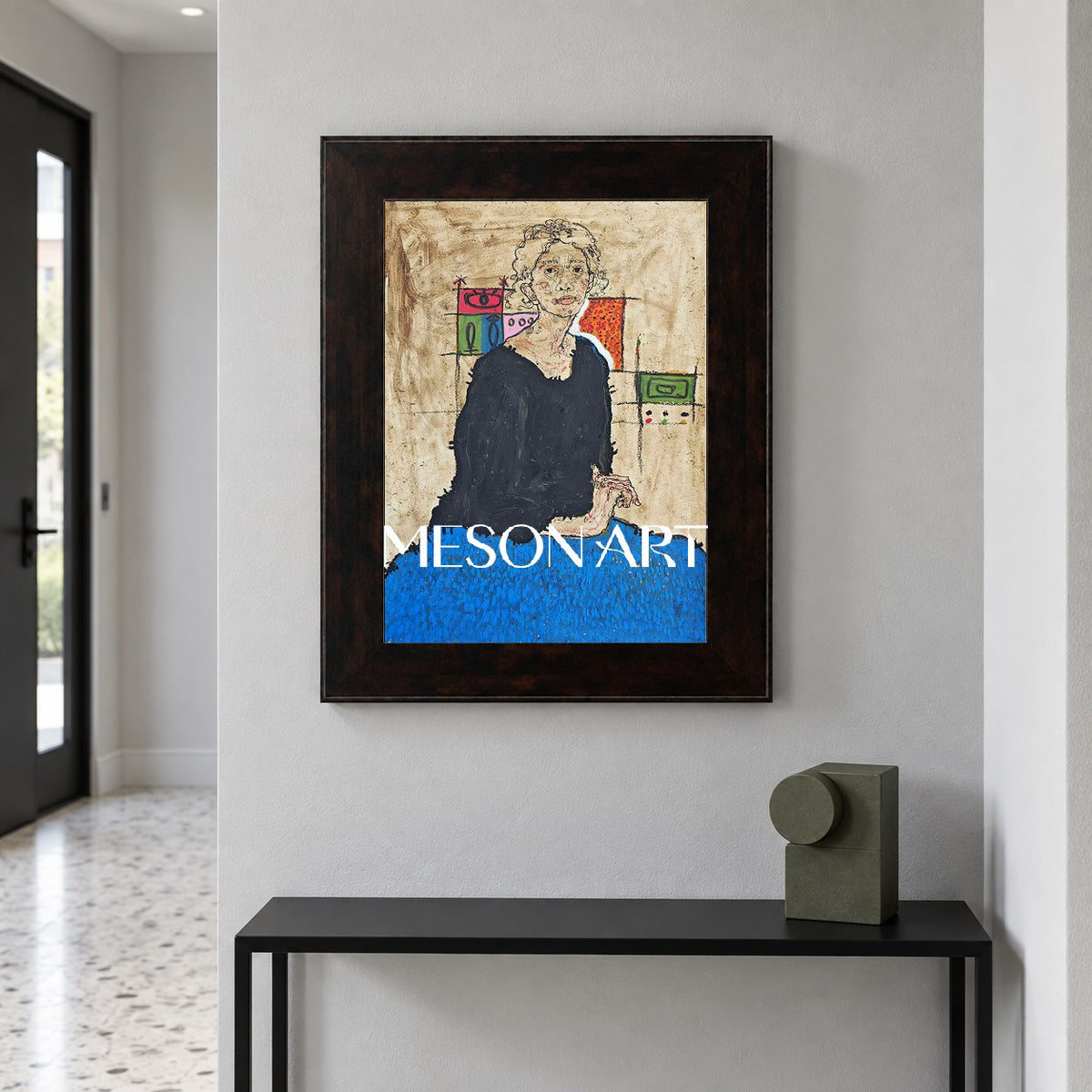 Blue And Black Abstract Figurative Painting Original Artwork Contemporary Portrait Rectangular Wall Art By Mesonart