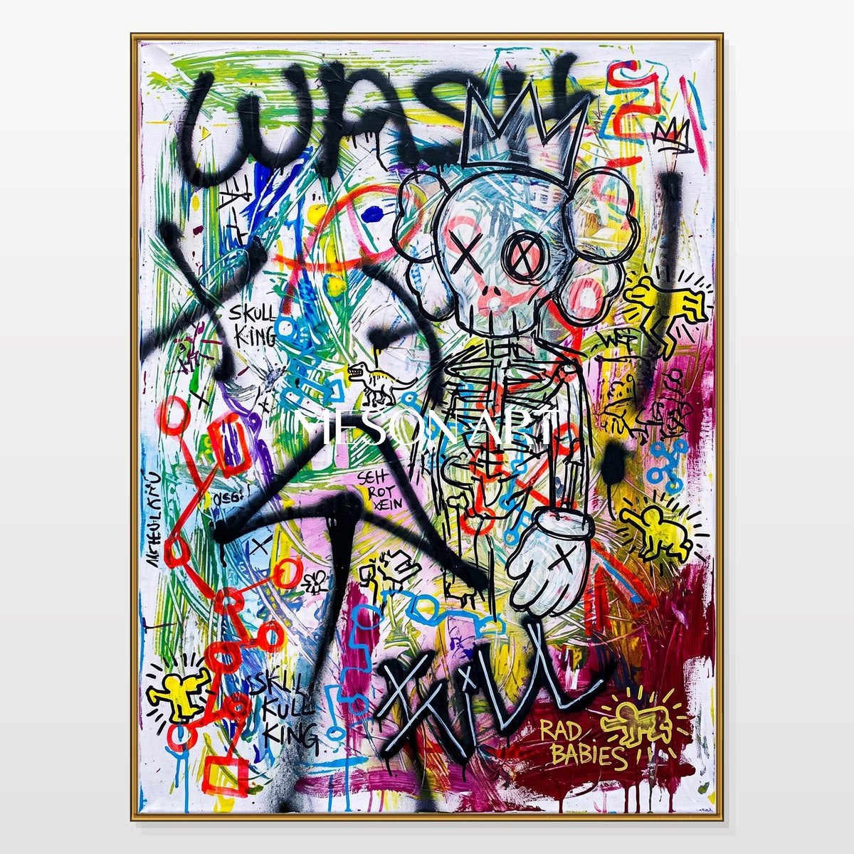 Black And White Kaws Style Original Wall Art Rectangular Canvas Painting For Living Room By Mesonart