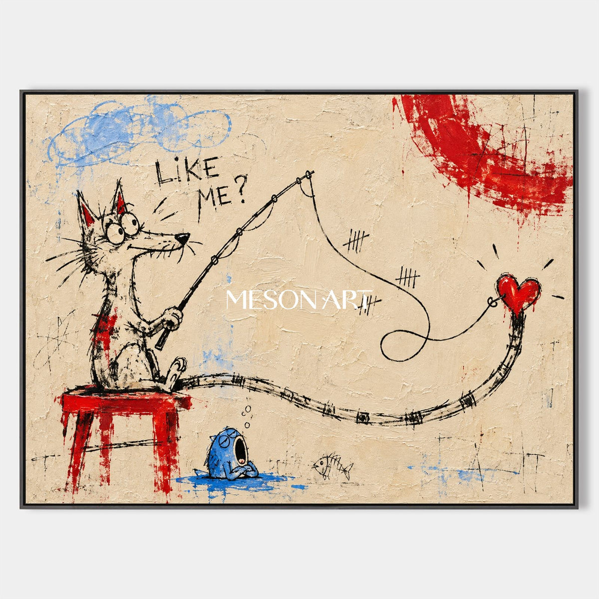 Beige And Red Abstract Graffiti Painting Original Artist Urban Wall Art Rectangular By Mesonart