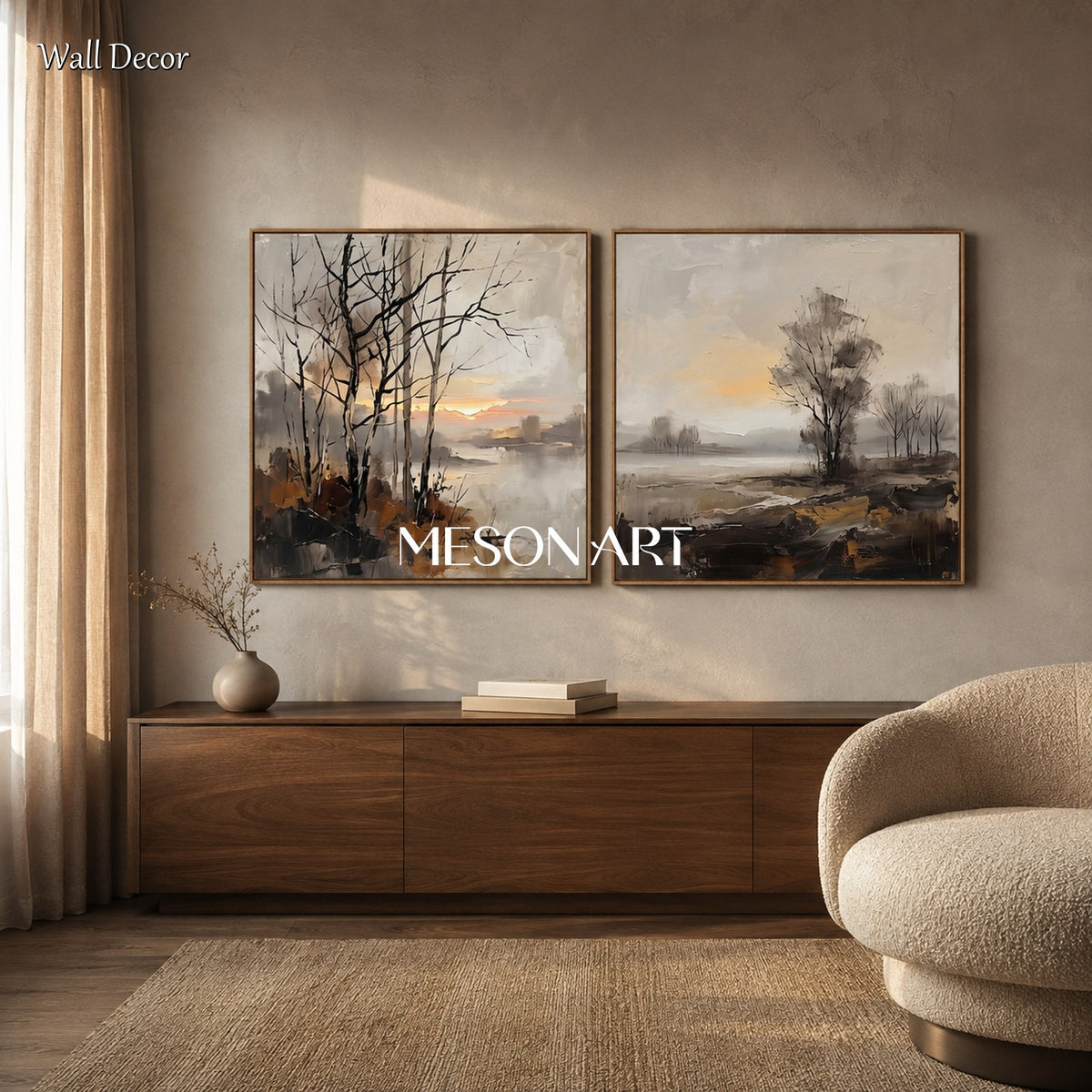 Beige And Black Abstract Painting Large Square Wall Art Landscape Original Artwork By Mesonart