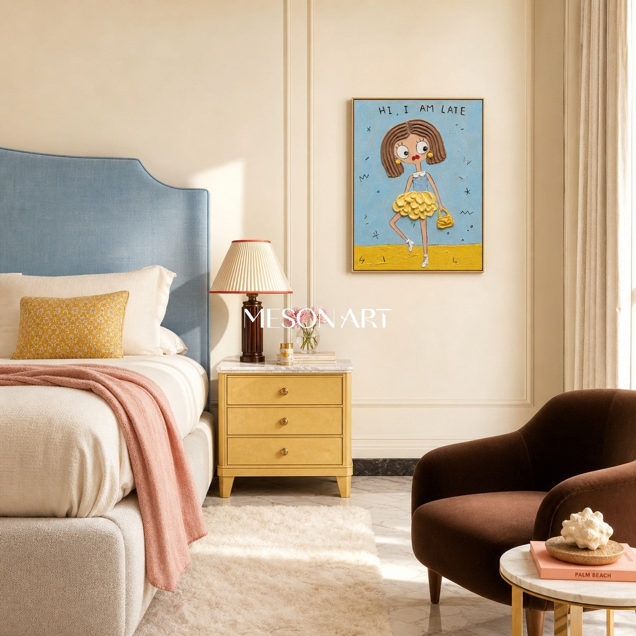 Playful Pop Art Painting With Textured Relief For Modern Bedroom Decor