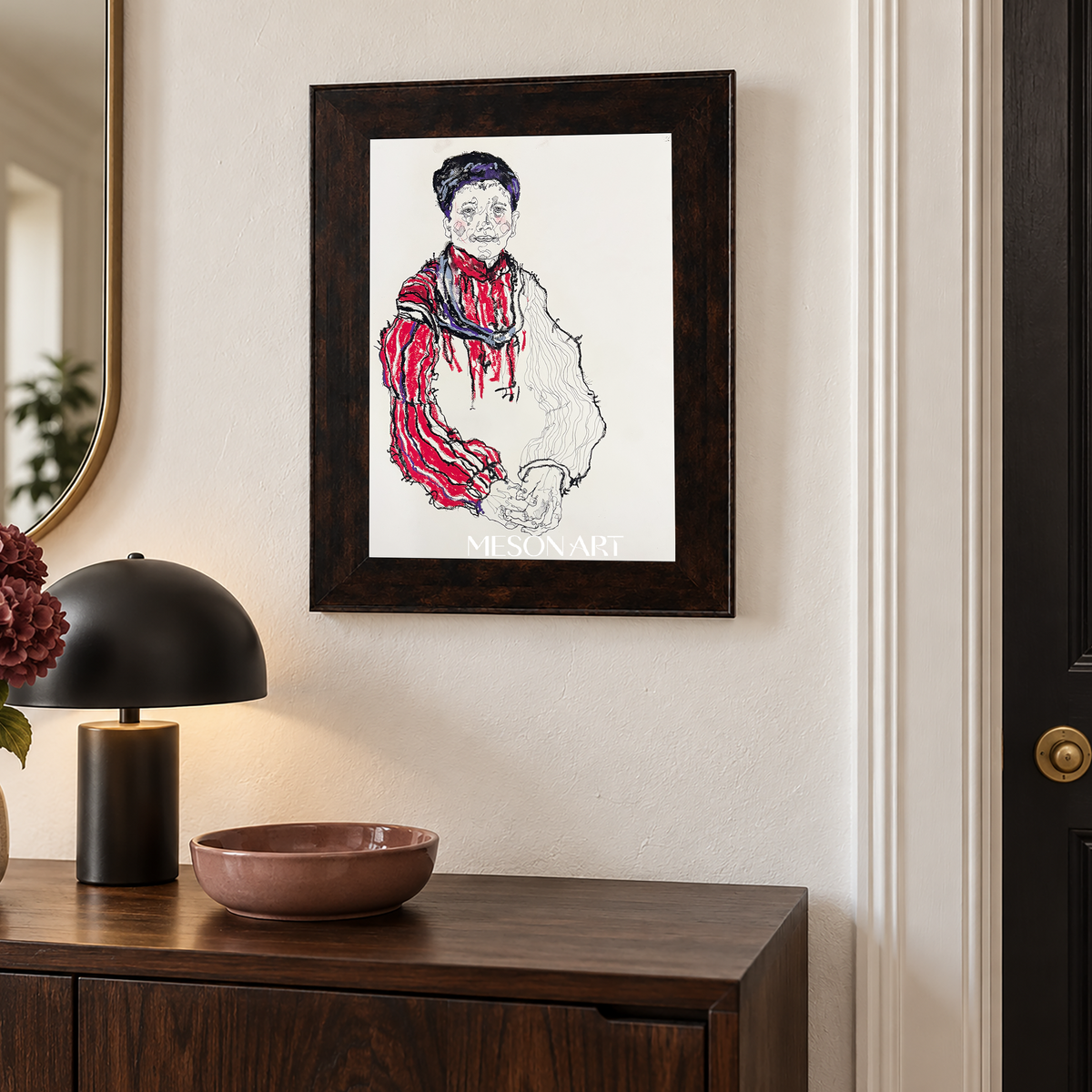 Red And Black Abstract Portrait Painting Modern Art Rectangular Wall Decor For Living Room By Mesonart