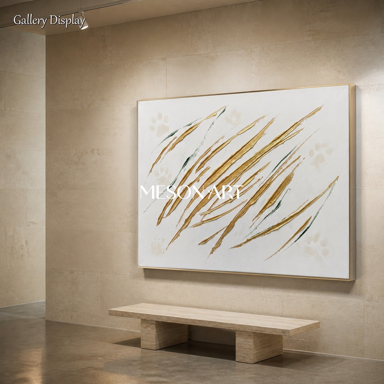 White And Gold Abstract Expressionism Painting Jackson Pollock Inspired Rectangular Wall Art For Living Room By Mesonart