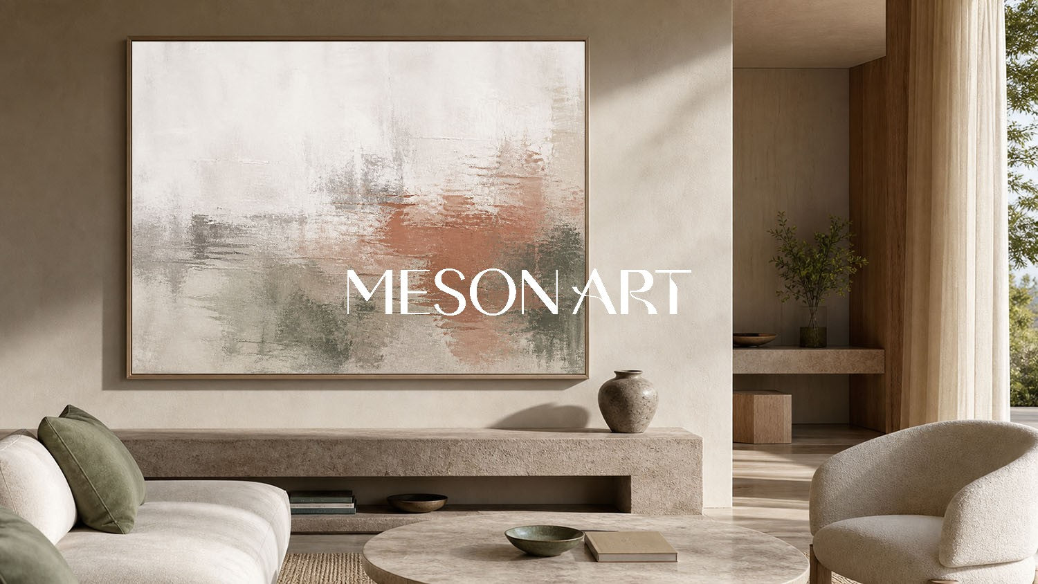 Abstract Minimalist Wall Art For Living Room And Bedroom With Soft Beige Gray Tones