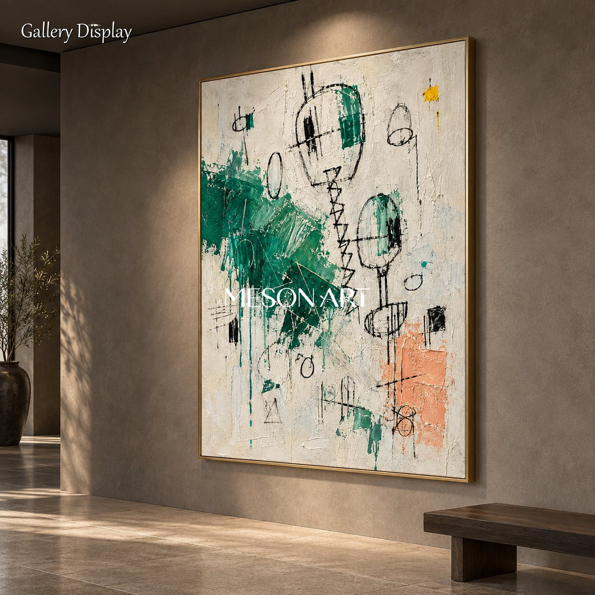 Green And White Abstract Painting Original Artist Modern Street Wall Art Square Canvas By Mesonart