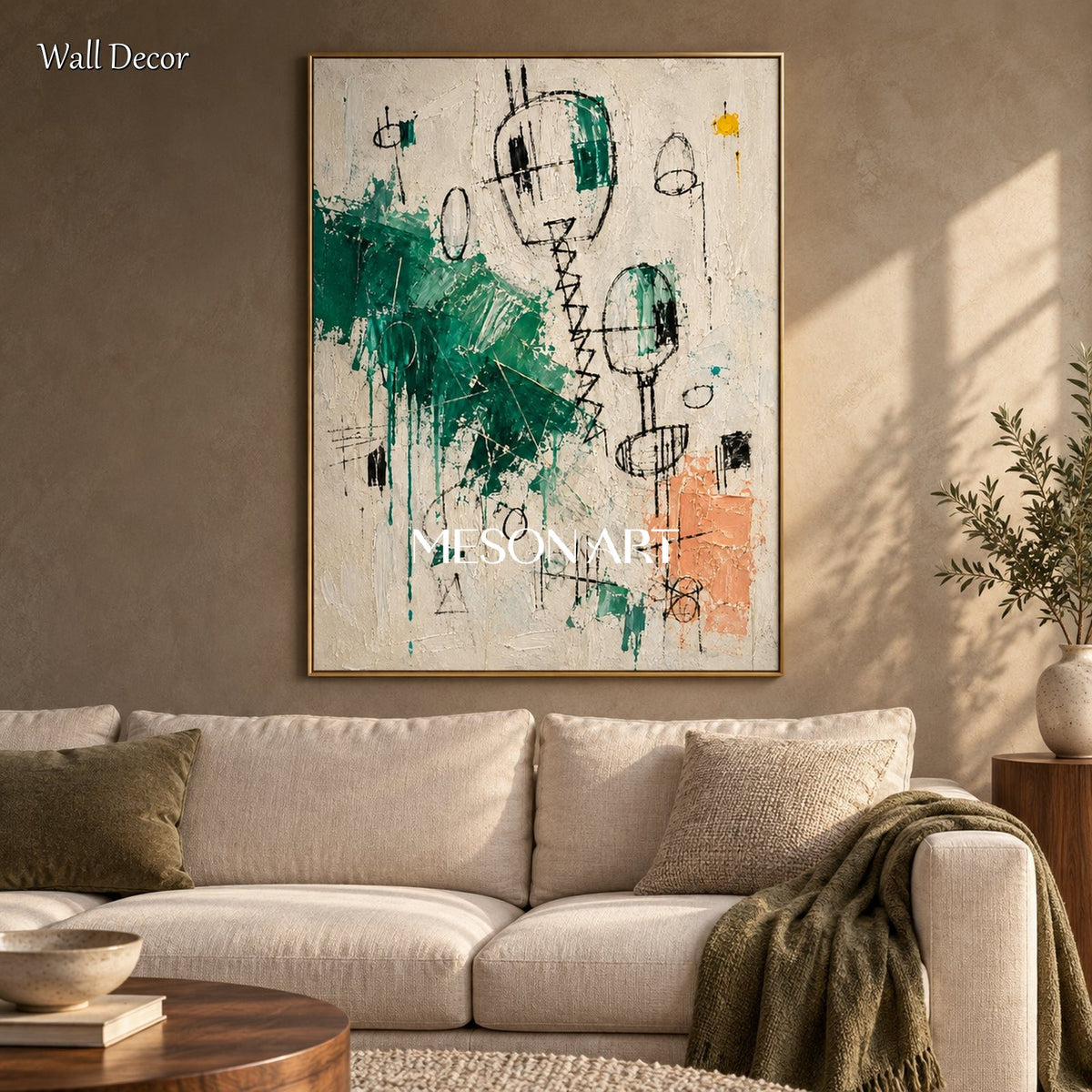 Green And White Abstract Painting Original Artist Modern Street Wall Art Square Canvas By Mesonart