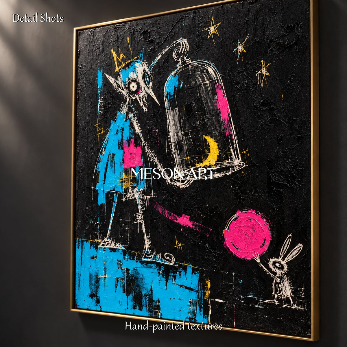 Black And Blue Abstract Graffiti Painting Rectangular Wall Art For Living Room Original Artist Hand Painted By Mesonart