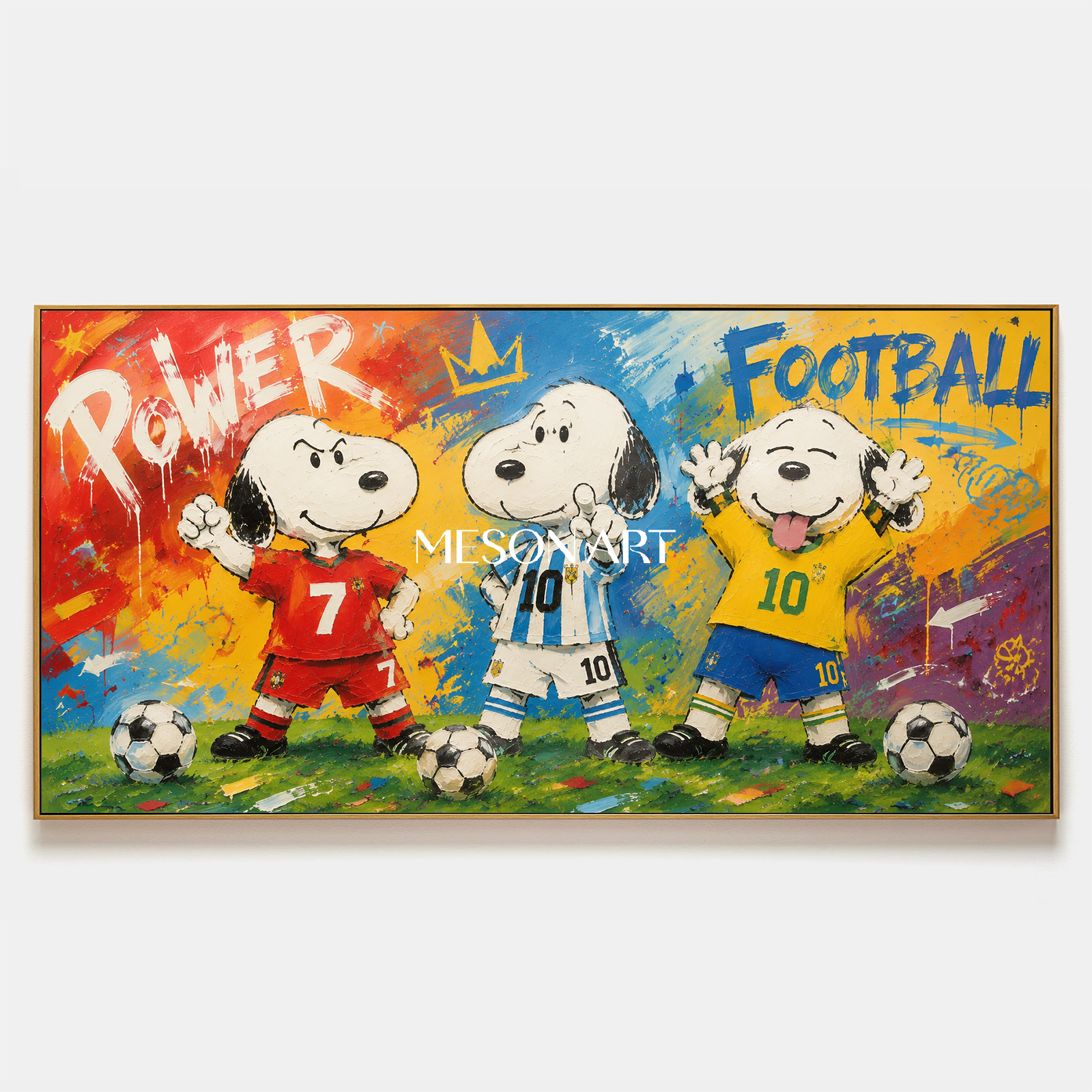 Vibrant Graffiti Football Art With Cartoon Dogs For Modern Living Room