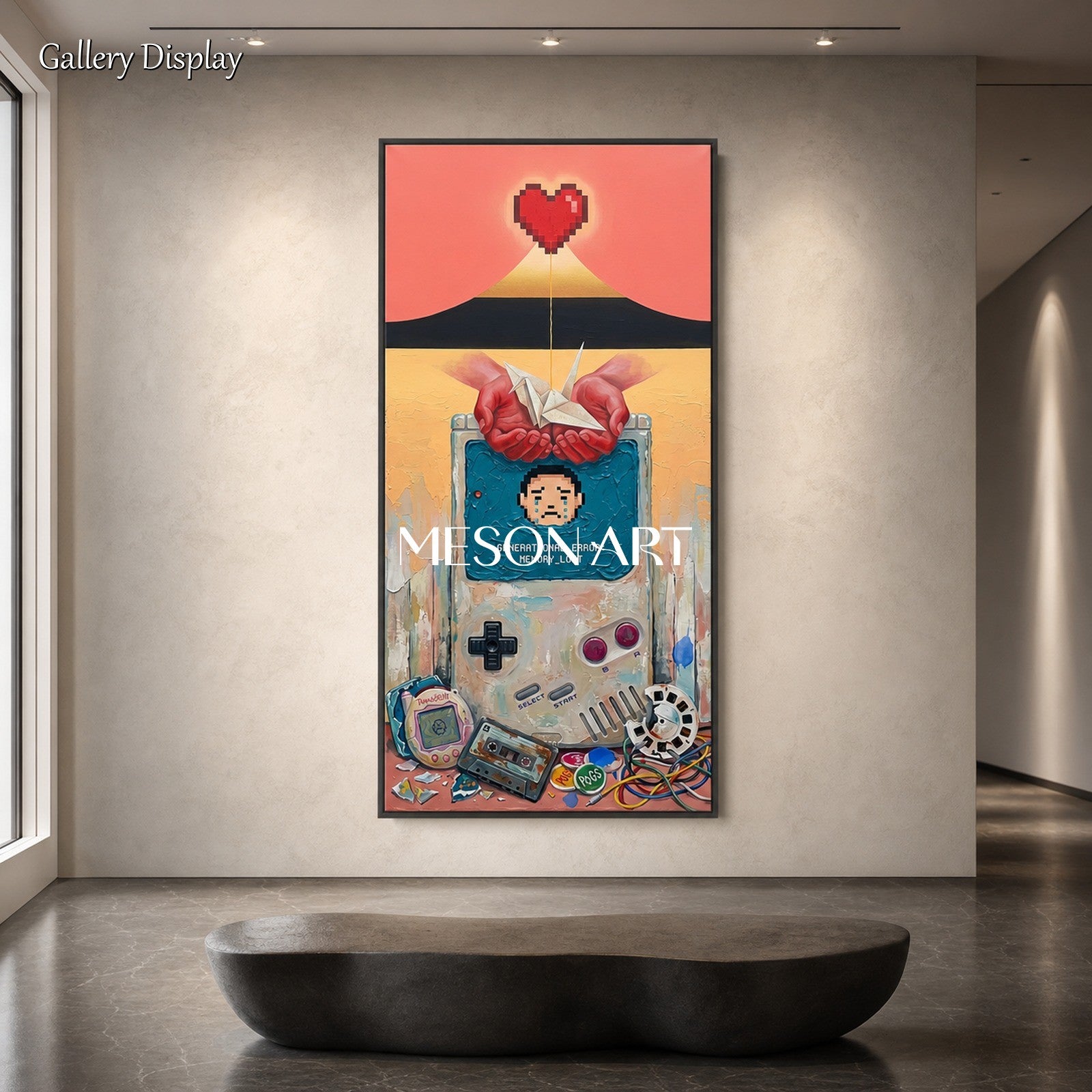 Red And Blue Surrealist Art Painting With Retro Gaming Icons Original Artist Hand Painted By Mesonart