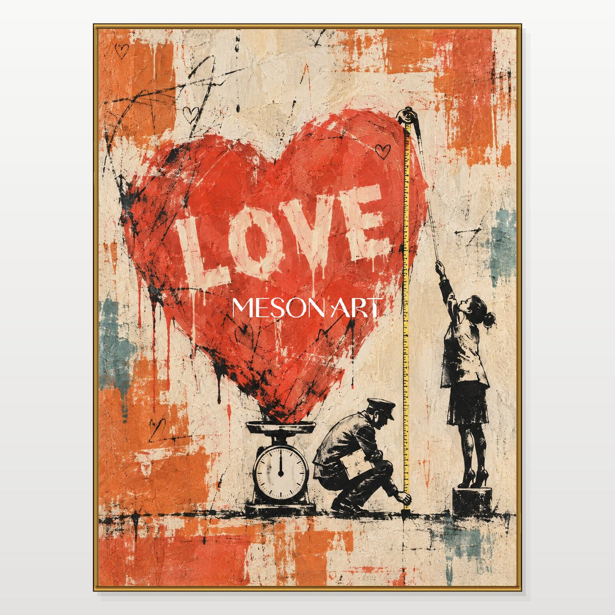 Red And Beige Abstract Street Art Painting Original Artist Hand Painted Contemporary Pop Wall Decor For Living Room By Mesonart