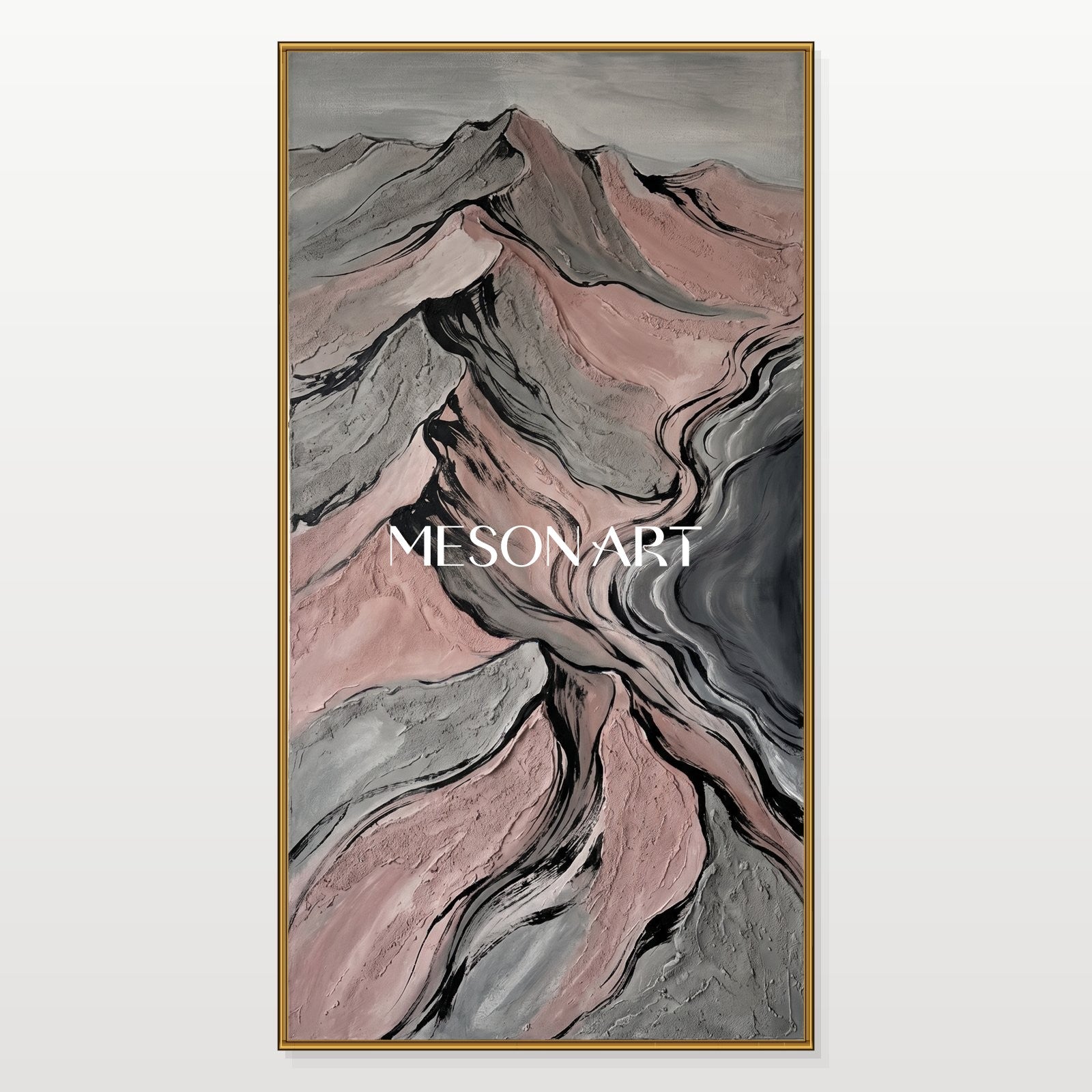 Pink Gray Abstract Mountain Art For Living Room And Bedroom Wall Decor