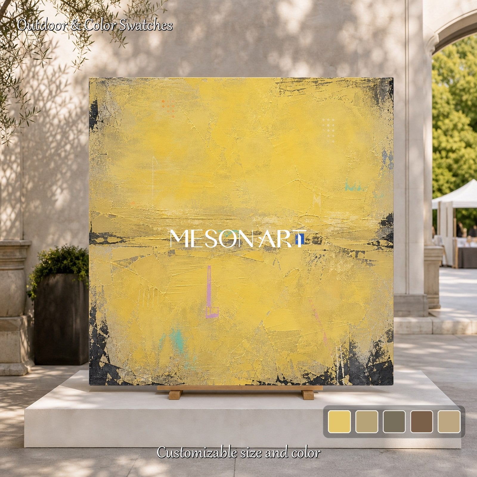 Yellow Abstract Canvas Wall Art For Living Room Entryway Minimalist Landscape Painting
