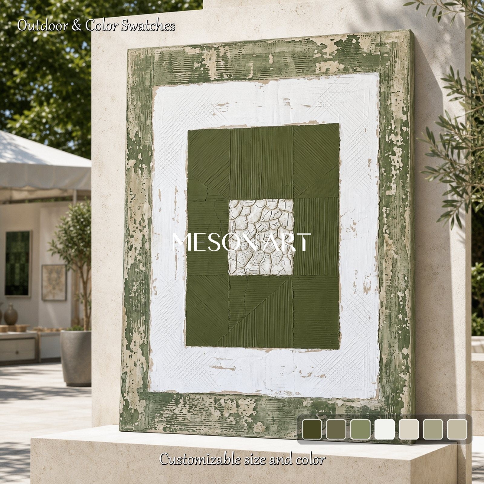 Green Abstract Wall Art With Textured Relief For Modern Living Room Decor