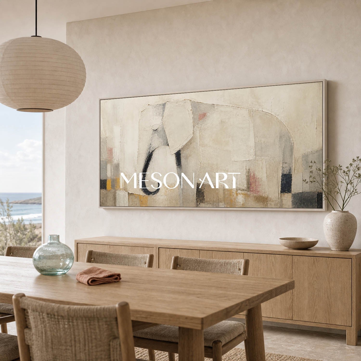 Minimalist Elephant Canvas Art In Earthy Tones For Modern Living Room Decor