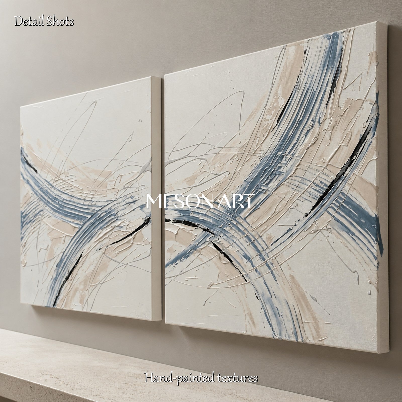 White And Blue Abstract Expressionism Painting Inspired By Jackson Pollock Action Art Square Wall Decor For Living Room By Mesonart