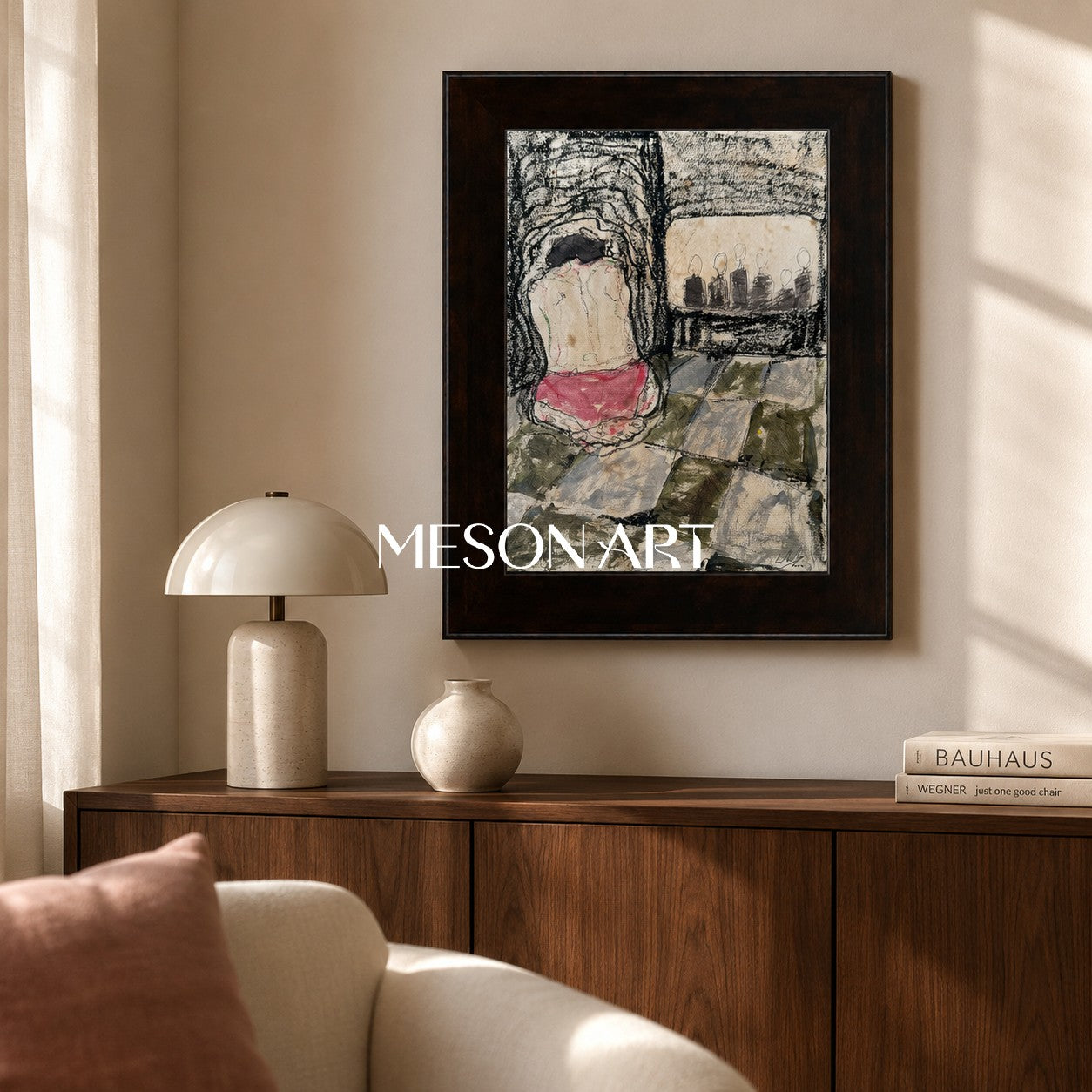 Black And White Figurative Contemporary Art Original Painting By Artist For Wall Decor Rectangular Fine Collectible Art By Mesonart