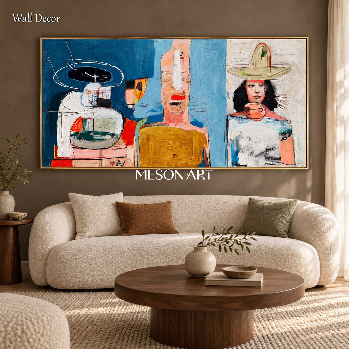 Blue And Orange Anime Graffiti Art KAWS Style Panoramic Wall Decor For Living Room By Mesonart