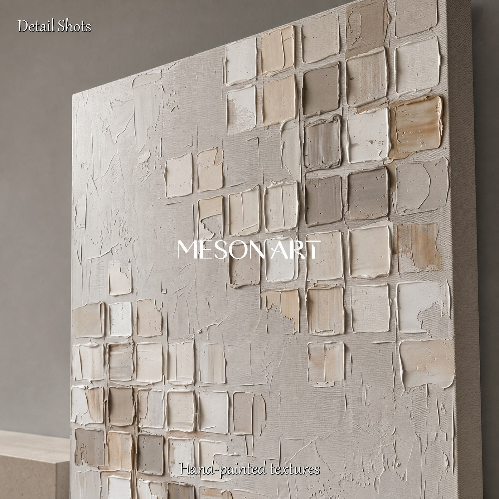 Minimalist Geometric Textured Wall Art In Beige And White For Modern Home Decor
