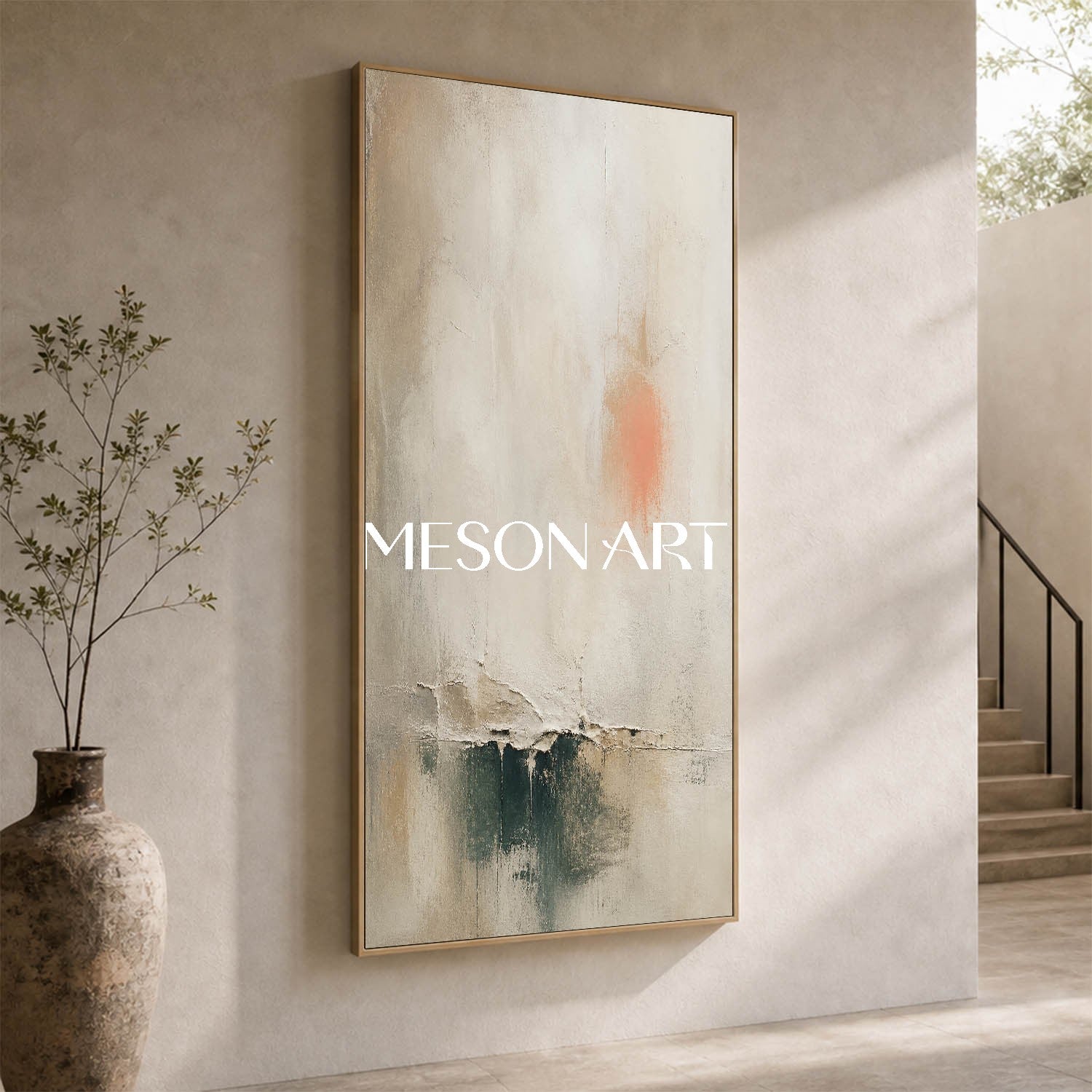Textured Beige Abstract Art Deco Oil Painting On Linen For Luxury Living Room Wall Decor