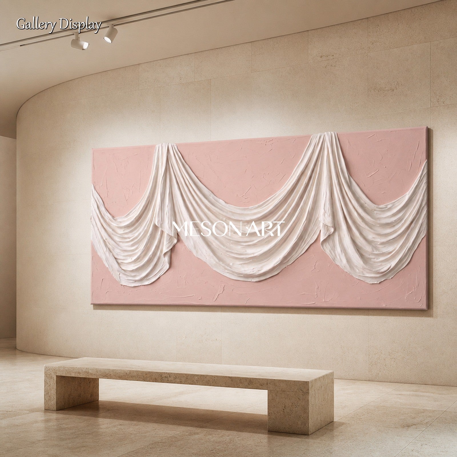 Pink And White Plaster Relief Art Panoramic Sculptural Wall Decor Original Artist By Mesonart