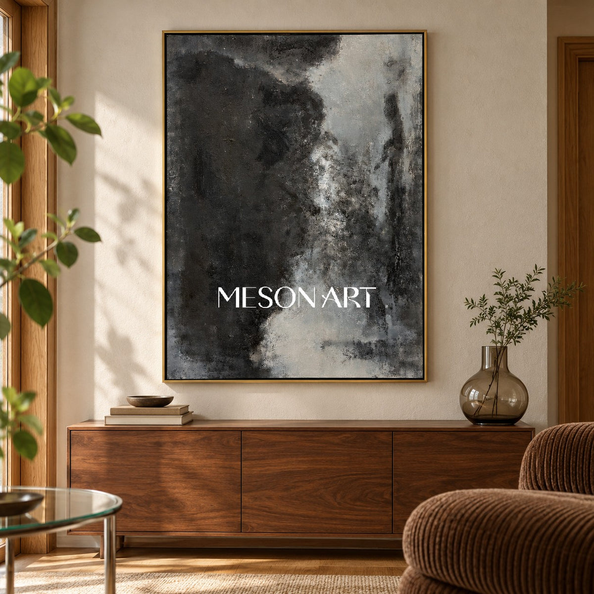 Black And White Abstract Painting Rectangular Wall Art Textured Original Modern Large By Mesonart