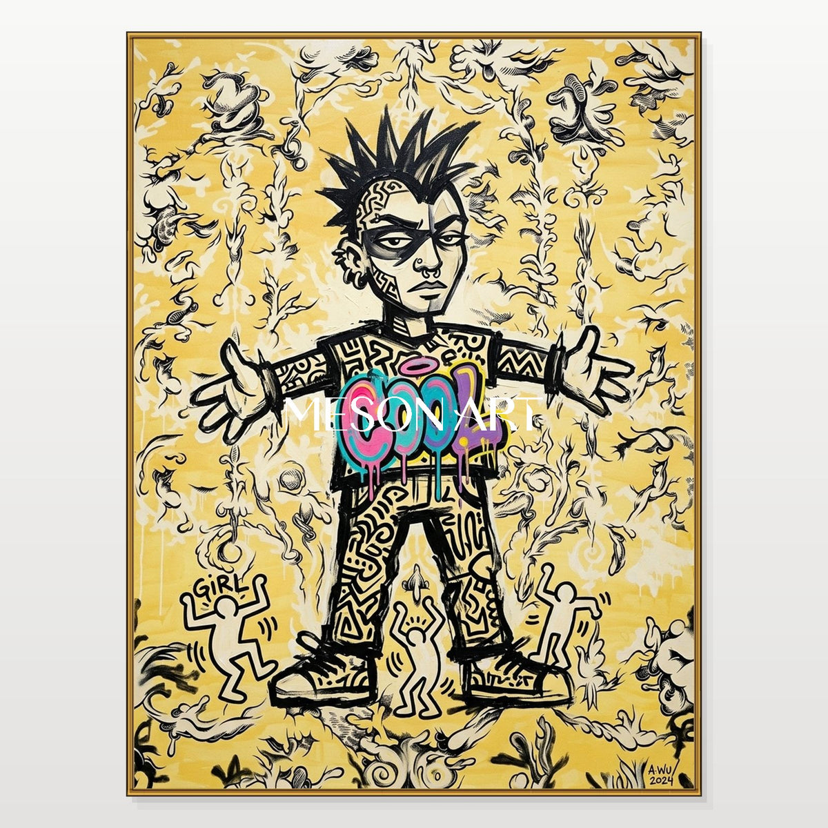 Gold And Black Graffiti Art Rectangular Wall Decor For Living Room By Mesonart