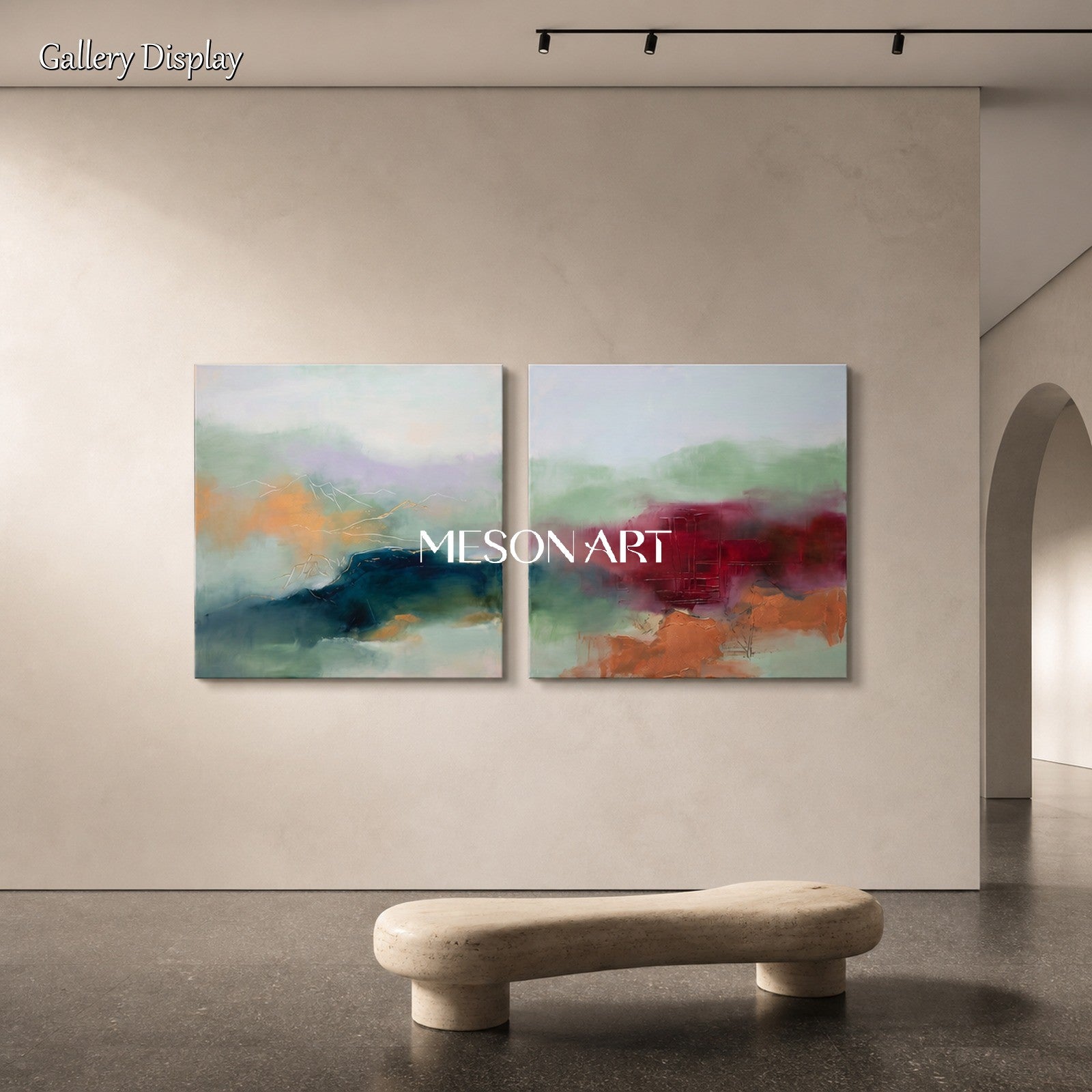 Green And Orange Abstract Landscape Painting Square Wall Art Modern Contemporary Original Artist By Mesonart