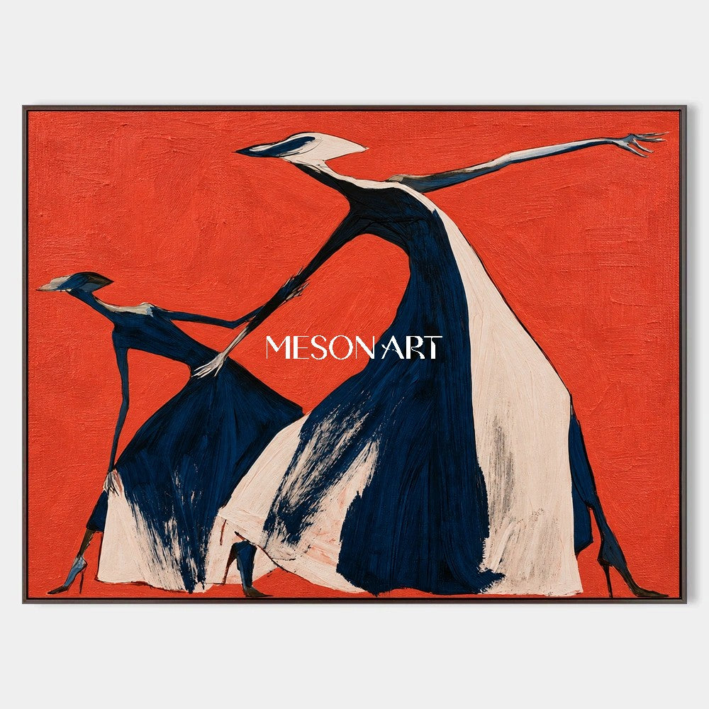 Red And Black Expressionist Figurative Modern Art Rectangular Wall Decor For Living Room By Mesonart