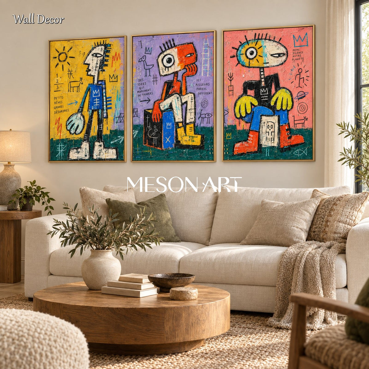 Yellow And Blue Graffiti Art Original Artist Hand Painted Rectangular Wall Decor For Living Room By Mesonart