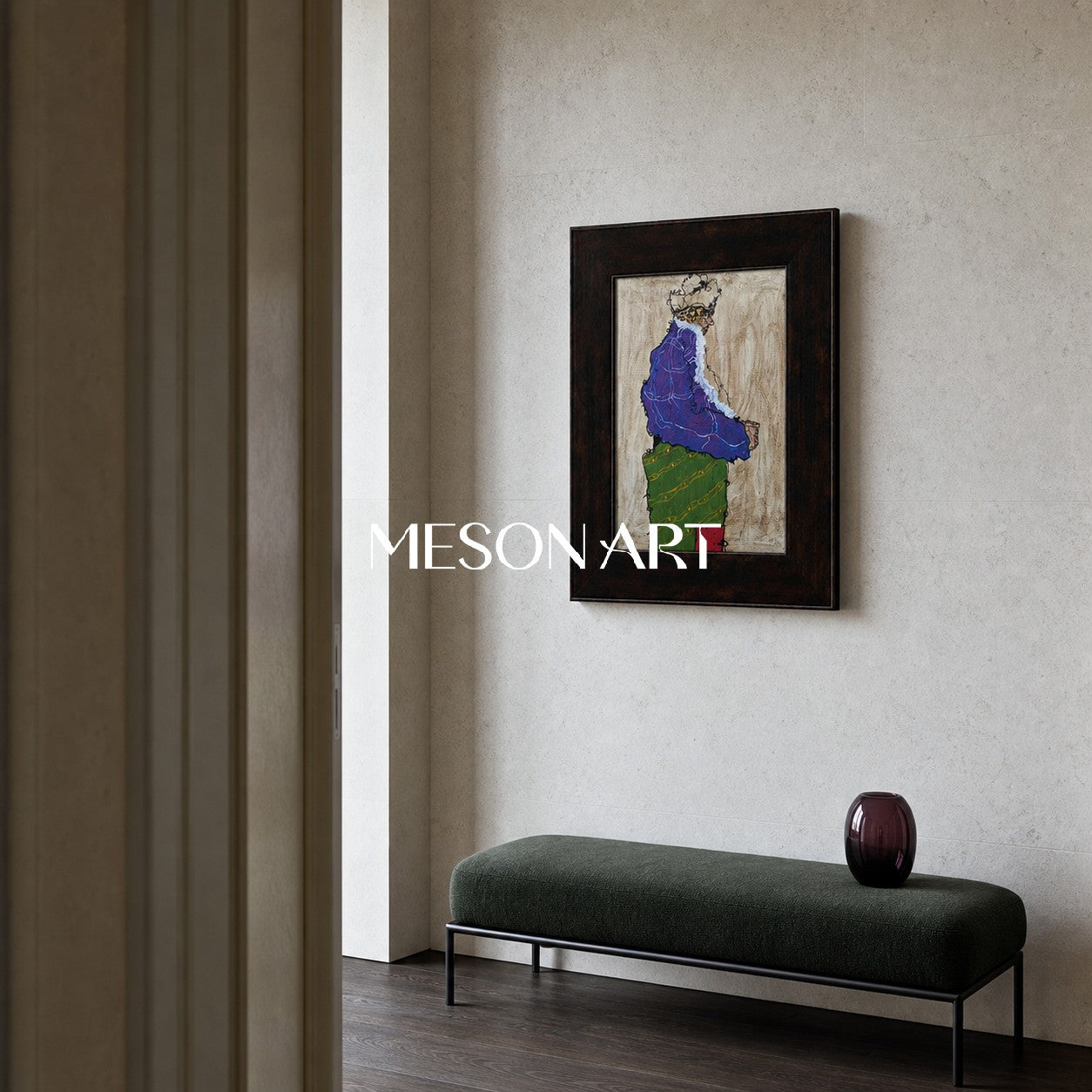 Modern Abstract Figure Painting With Purple And Green For Living Room Decor