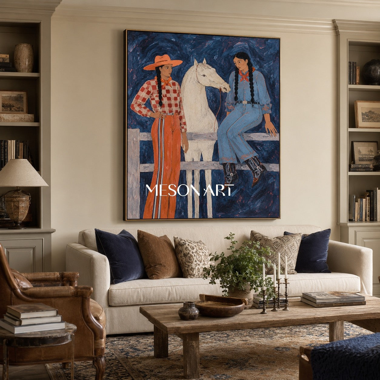 Modern Western Cowboy Art With Horse And Colorful Geometric Patterns For Living Room Decor