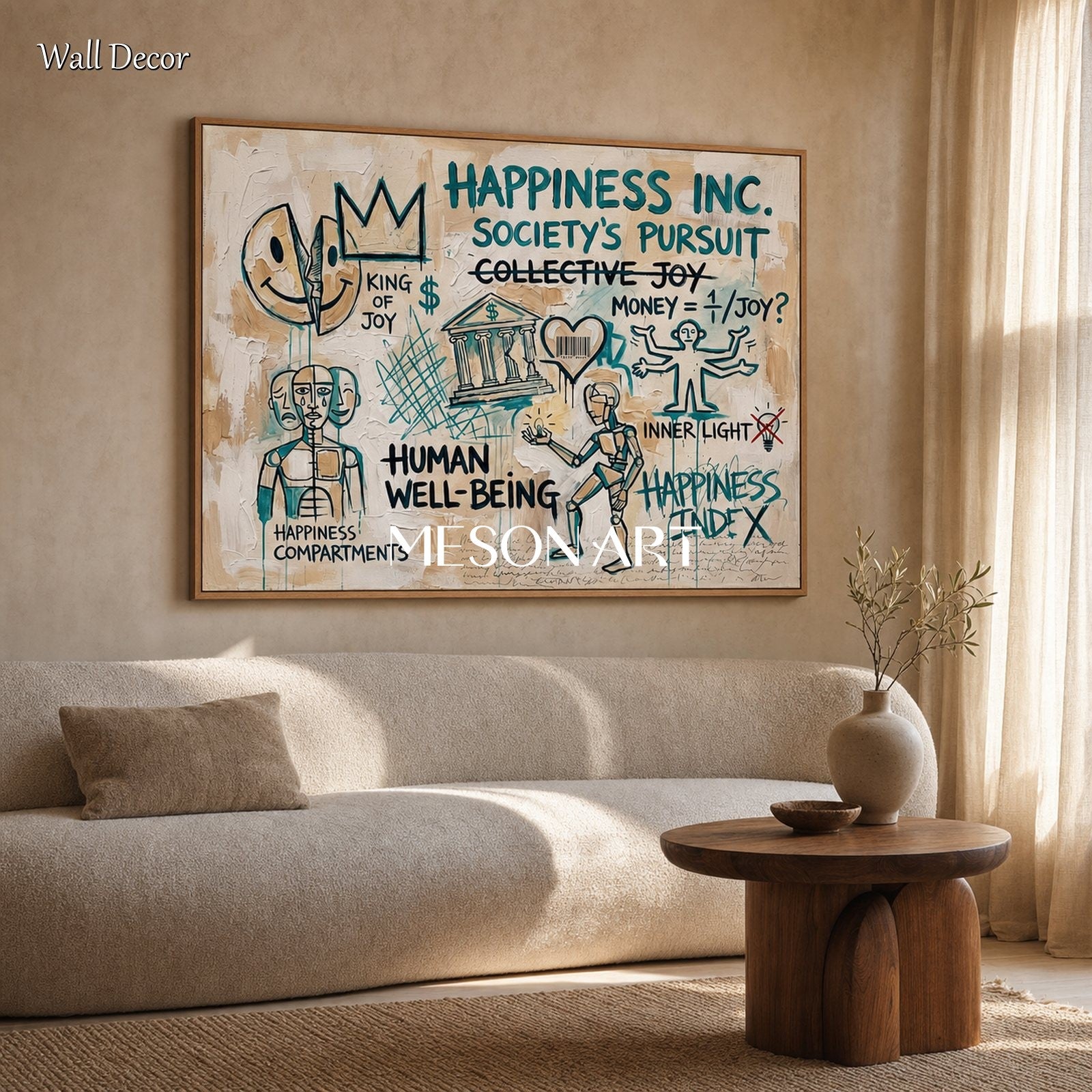 Abstract Graffiti Art Painting With Textured Relief For Modern Living Room Wall Decor