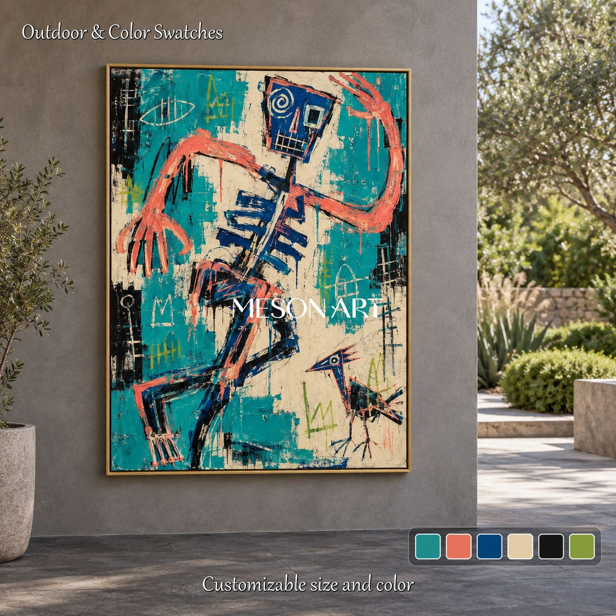 Blue And Red Abstract Figurative Oil Painting Modern Street Art Rectangular Wall Decor Living Room By Mesonart