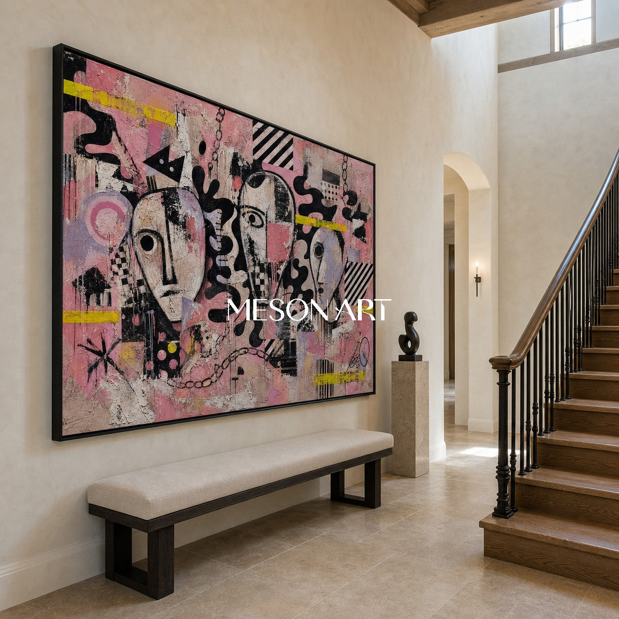 Urban Expressionist Portrait Art With Graffiti Influence For Modern Living Room Decor