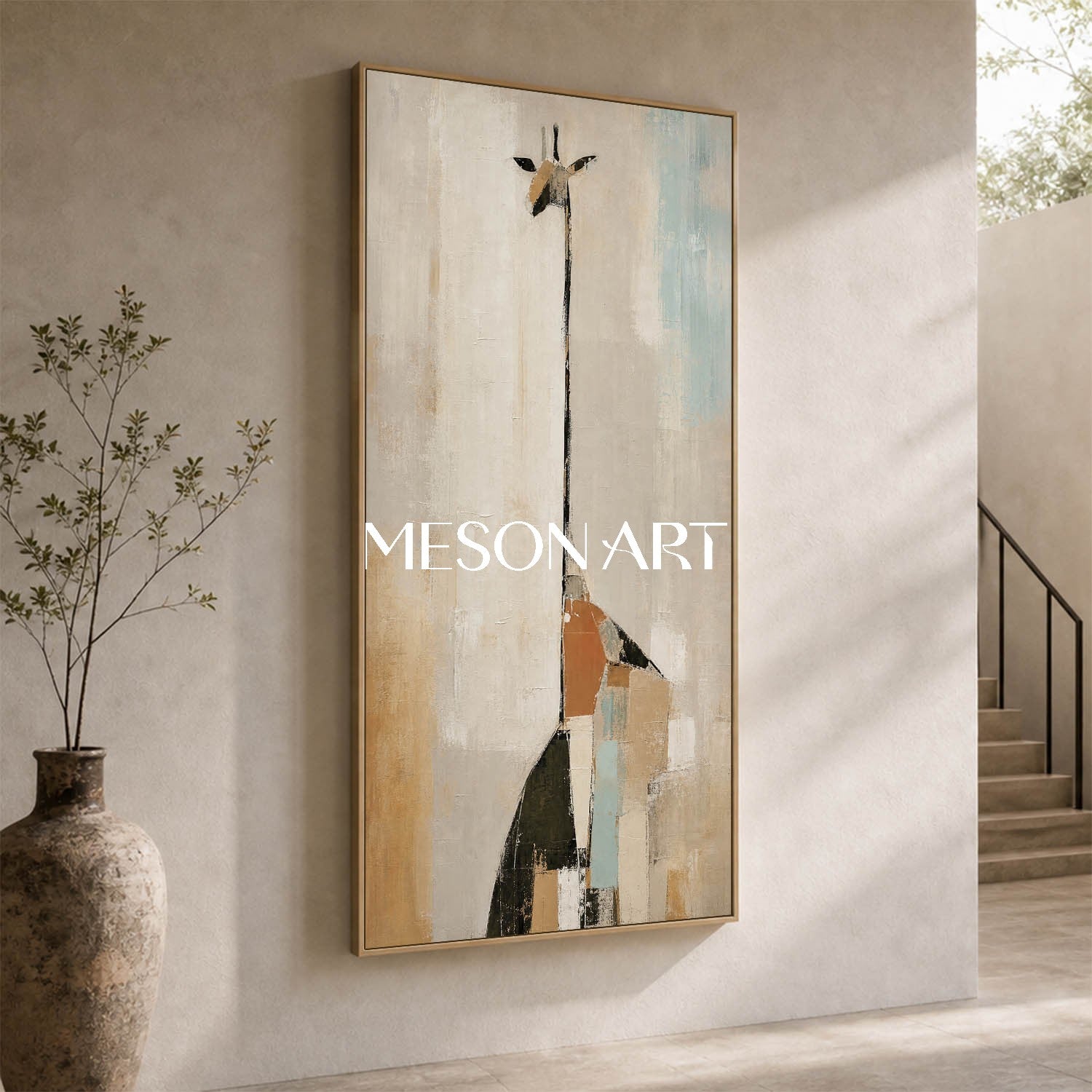 Minimalist Giraffe Painting Abstract Animal Art For Modern Entryway Decor