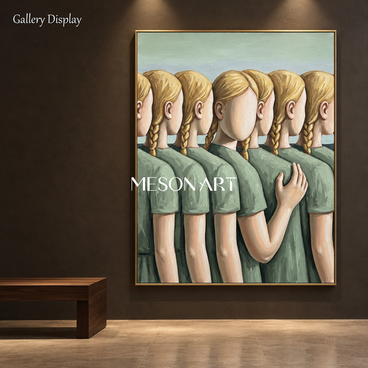 Green And Gold Surrealist Art Original Artist Hand Painted Rectangular Wall Decor For Living Room By Mesonart